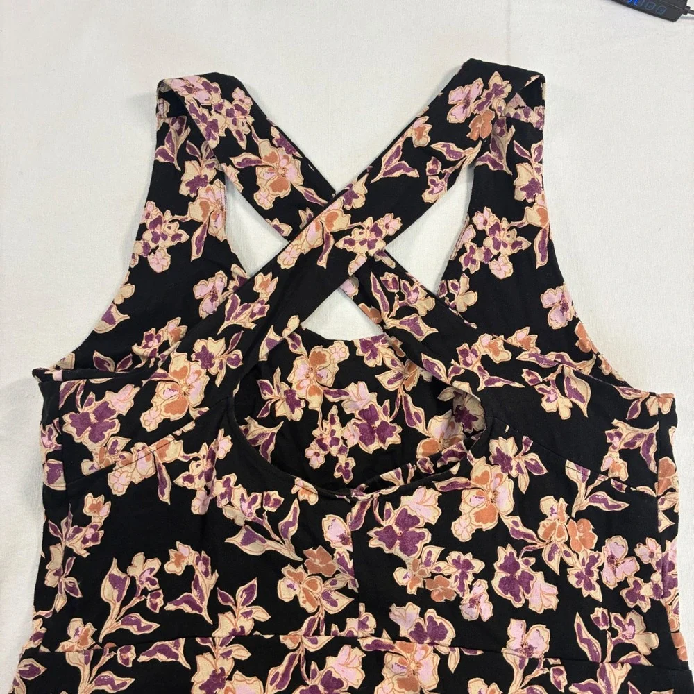 Pact Maxi Dress Organic Cotton Fit Flare Womens XL Black Floral Granola - Picture 3 of 13